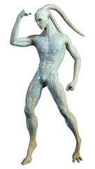 3D Rendering Green Alien on White