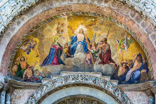 Mosaic above the entrance to the Cathedral of San Marco in Venice