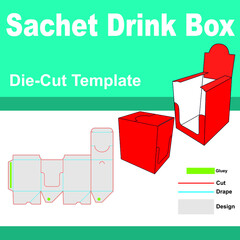 Sachet Drink Box pack with Die-Cut Template