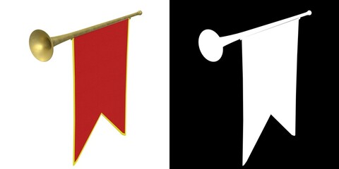 3D rendering illustration of a small medieval trumpet with banner © Francesco Milanese