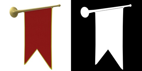 3D rendering illustration of a small medieval trumpet with banner © Francesco Milanese