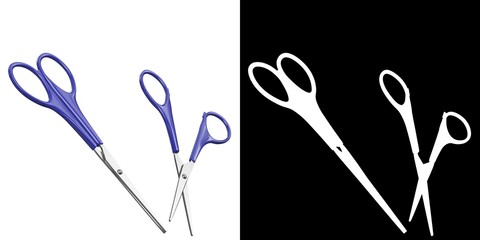 3D rendering illustration of small scissors