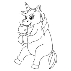 Unicorn Eating Ice Cream Coloring Page Isolated 