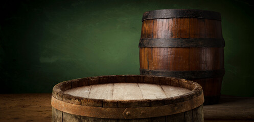 background of barrel and worn old table of wood