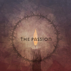 The Passion over a lit candle and crown of thorns symbolizing Tenebrae Service or the Service of Shadows during Holy Week. 
