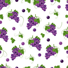 pattern Grapes. Cartoon grapes seamless pattern. Vector background of fresh farm organic fruits used for magazines, books, cards, menu covers, web pages.