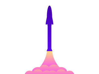 Rocket launch into space. Space rocket takeoff isolated on white background. Design for banners, posters and promotional items. Space tourism, a modern trend. Vector illustration