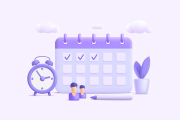 3D icon calendar. Clock. Event. Vector illustration