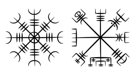 Icelandic magical staves Helm of Awe and Vegvísir mythology symbols