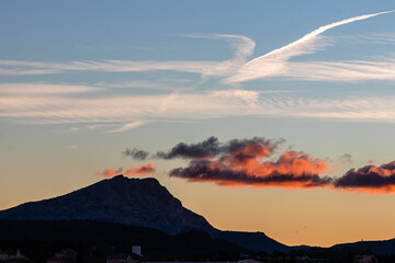 the Sainte Victoire mountain in the light of a winter morning