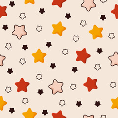Vector graphic of seamless pattern design with yellow, red, brown and beige color scheme and also with star shape. Perfect for pattern of textile industry