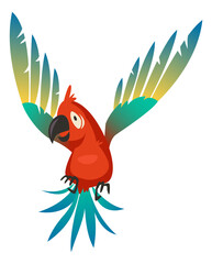 Flying parrot. Colorful tropical bird. Wild jungle animal
