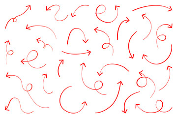 Hand drawn arrow doodle vector. Different red arrows pointing set. Design for business plan, education and infographic.