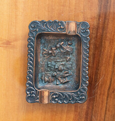 Vintage copper ashtray with tavern scene