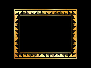 Geometric greek gold frame on black background. Gold stylish frame abstract  vector pattern. 