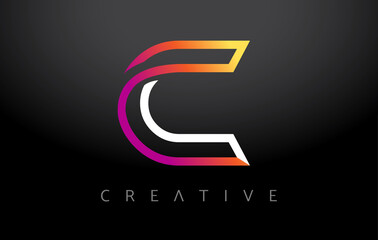 Orange Purple C Letter Logo Design with Modern Monogram Lines Look Vector