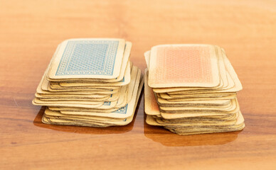 Two pack of cards, old, used - on the table