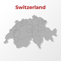 Obraz premium A modern map of Switzerland with a division into regions, on a gray background with a red title.
