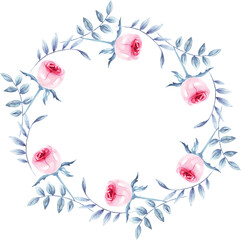 Fototapeta na wymiar A wreath of roses. Watercolor illustration. Hand painted