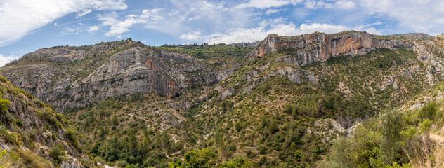 The Hell’s Ravine in Vall de Laguar. Hiking trail of 6,800 stone steps called the cathedral of...