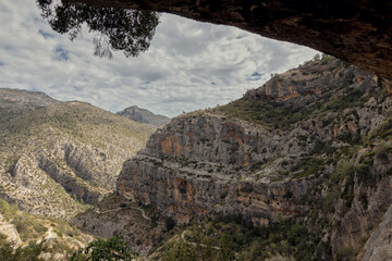 Barranc de l'infern in the Vall de Laguar. Hiking trail of 6,800 stone steps called the cathedral...