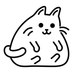 Fat Cartoon Cat Flat Icon Isolated On White Background