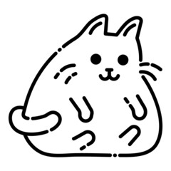 Fat Cartoon Cat Flat Icon Isolated On White Background