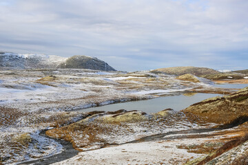 Mountains over lake Orkel, Norway