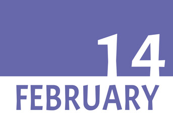 14 february calendar date with copy space. Very Peri background and white numbers. Trending color for 2022.