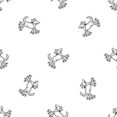 Seamless vintage pattern with funny dogs on roller skates. Vector joyful illustration.
