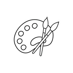 Palette and art brushes doodle black and white illustration