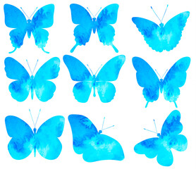 butterflies watercolor silhouette set,on white background