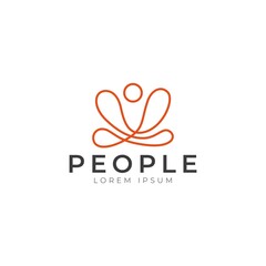 Abstract People logo design for creative community, home care, social network connections with simple line art vector