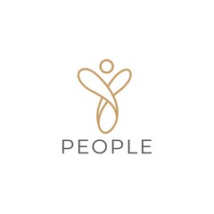 Abstract People logo design for creative community, home care, social network connections with simple line art vector