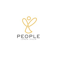 Abstract People logo design for creative community, home care, social network connections with simple line art vector