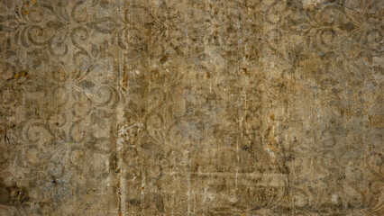 Old brown gray rusty vintage worn shabby patchwork motif tiles stone concrete cement wall texture background banner