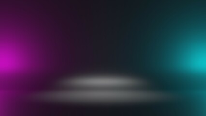 Darkroom, black background with cyan and magenta light reflection, for product show, storefront, text background, car background, etc.