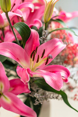 lily, pink lily, bouquet of flowers