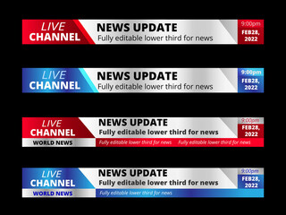 Lower thirds design template.Bright blue,red clear live news update title placeholder for screen