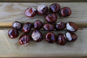 chestnuts on wooden table