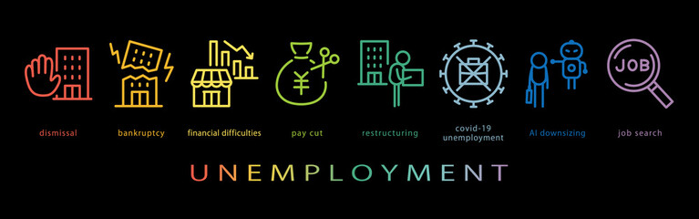 失業　ネオンカラーのラインアイコン