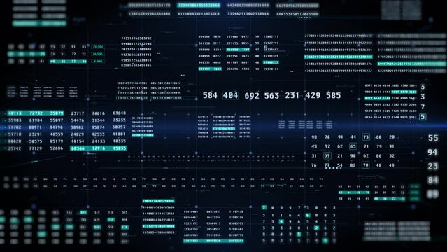 Digital Decimal Encoder Number Data Sampling Security Information 4K Motion Background. HUD UI Futuristic Flickering Status Display Element on Light Blue Space Concept Design.