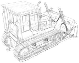 Tractor drawn with wireframe lines on a white background. EPS10 Vector Illustration.