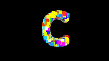 Letter C. 3D Bright colored uppercase large letter of the alphabet C on an empty black background isolate. Color font