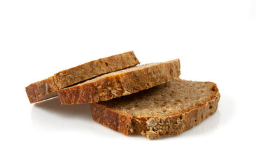 pieces of home made rye bread isolated on white background