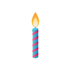 A burning blue candle for the festive decoration of cake, cupcake, food. Vector graphics for holiday, party, menu design.