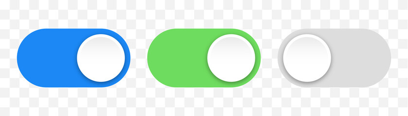 ON OFF toggles switch buttons vector set. Isolated  On Off switcher icons. Modern web and mobile app switch button interface elements. Setting toggle icons design. Vector illustration.