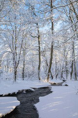 Mankinjoki rapids area in winter, Espoonkartano, Espoo, Finland