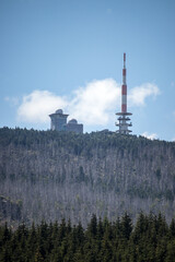 mountain clouds sky forest Brockengarten Brocken Harz Germany vertical