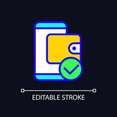 E wallet payment pixel perfect RGB color icon for dark theme. Electronic account. Online money transaction. Simple filled line drawing on night mode background. Editable stroke. Arial font used